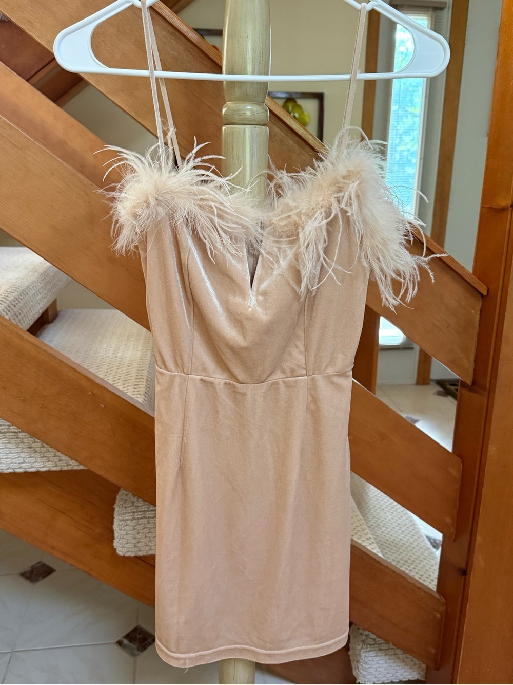 Superdown Blush Feather Trim Slip Dress